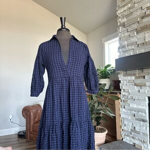Anthropologie Maxi Dress in Indigo Plaid XXS